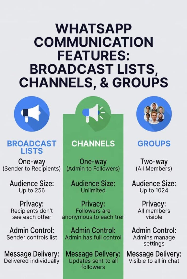 WhatsApp Broadcast Lists vs. Channels vs. Groups